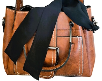 Purse Scarf: Handmade Handbag Accessory with Lobster Claw, Colors available... Black, White, Off White, Pale Pink, Light Blue, Size 34"x1.5"
