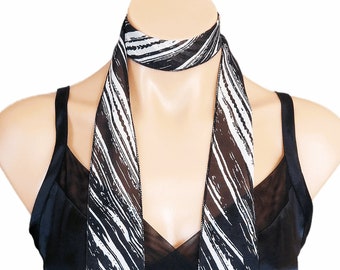 Black and White Thin Skinny Choker Scarf, Boho Gypsy Hippie Rave Scarf