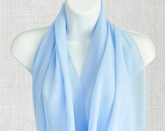 Light Blue Scarf, Baby Blue Stole, Sheer Chiffon Shawl, Pale Blue Wrap, Head Wear, Neck Wear, Evening Wrap, Bum Cover, Sarong, Hair