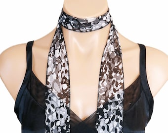 Choker Scarf, Black Skinny Scarf, Long Thin Scarf, Thin Skinny Scarf, Black Choker Scarf, Printed Scarf, Long Thin Scarf