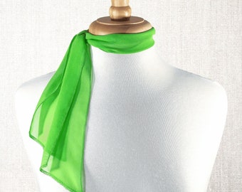 Small Short Margarita Green Scarf, Sheer Chiffon Scarf, Skinny Scarf, Hair Scarf, Hair Tie, 50's Scarf, Daphne Costume Scarf