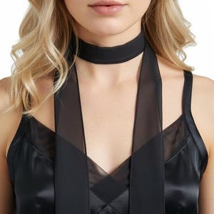 Black Skinny Scarf: Sheer Chiffon Single Layer Choker Style Neckwear, Other Colors Available, Size 71" x 2"