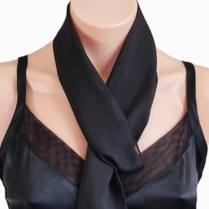 Black Skinny Scarf: Boutique Handmade Sheer Chiffon Boho Neckwear, Lightweight Single-Layered Fabric, Size 71"x4"