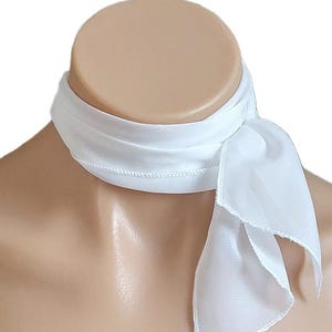 White Short Scarf, Small Petite Sheer Chiffon Scarf, Dainty Hair Tie, Chic 50&#39;s Inspired Skinny Neck Scarf, Messy Bun Scarf, Handbag Scarf