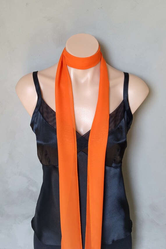 Skinny Scarf, Orange Scarf, Wrap Choker Scarf, Long Thin Scarf, Choker Scarf, Orange Skinny Scarf, Chiffon Scarves, Orange Scarves, Sashes