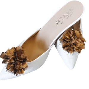 Brown Floral Puff Shoe Clips - Handmade Clip-On Shoe Jewelry for Flip-Flops, Heels, Sandals, Wedding, Prom, Dress Shoes, Party Accessory