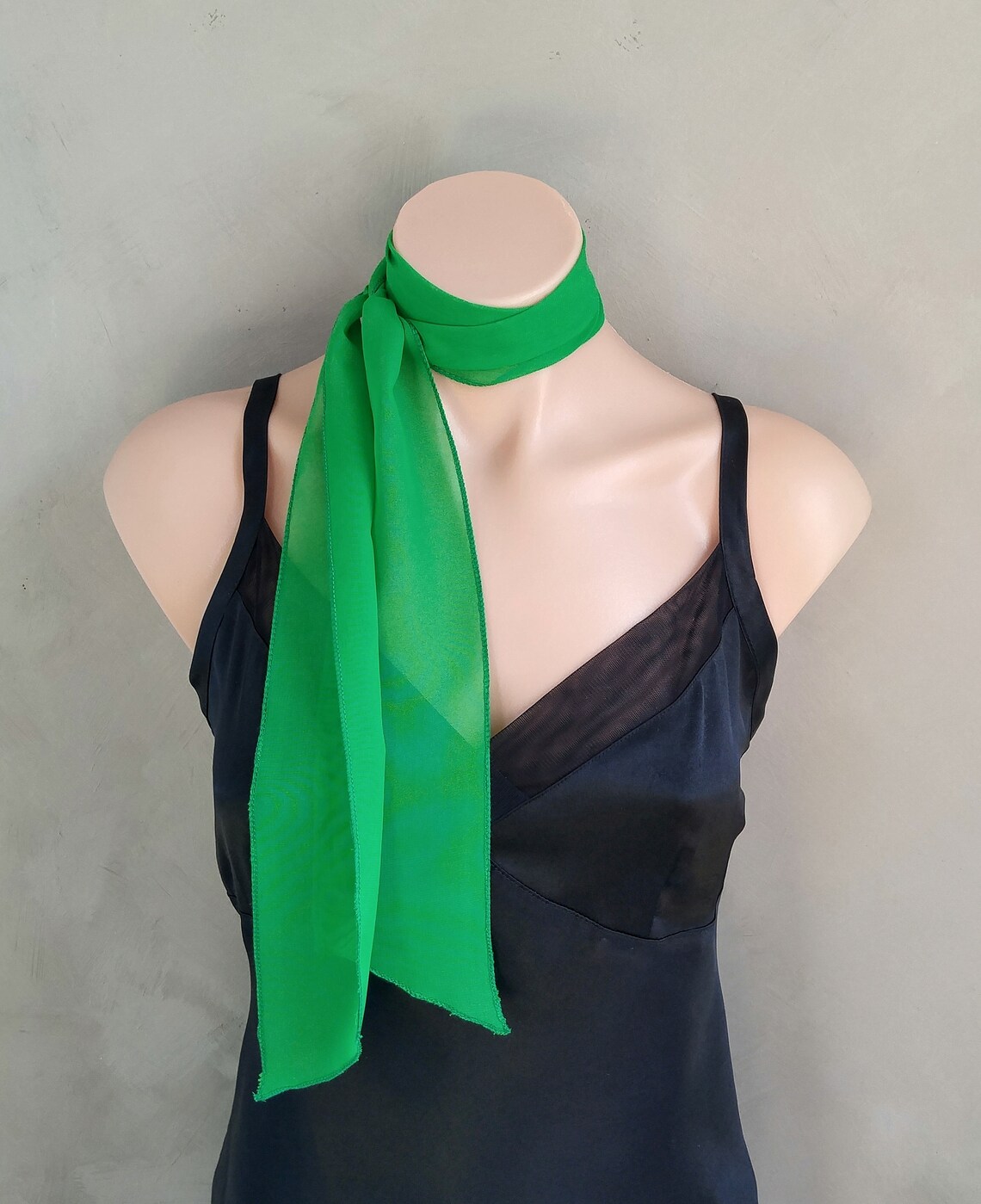 Kelly Green Scarf Sheer Neck Wear Chiffon Hair Wrap Skinny Etsy