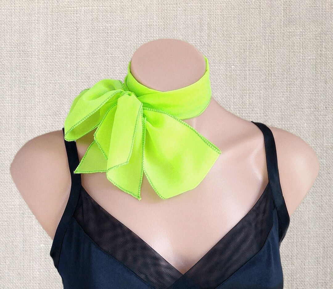 Neon Green Scarf, Sheer Chiffon Scarf, Daphne Scarf, Hair Scarf, Neck