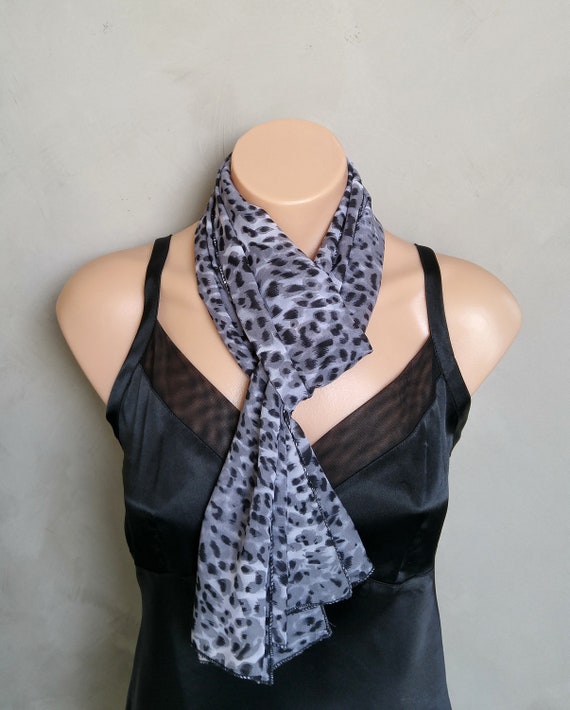 Black Scarves, Black Scarf, Black Skinny Scarf, Chiffon Black Scarf, Free Shipping, Sheer Black Scarf, Chiffon Sheer Scarf, Cheetah Scarf