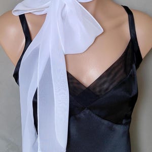 White Skinny Scarf, Lightweight Neck Wrap, Sheer Chiffon Single Layer Fabric, Floppy Bow, Gift for Her, Other Colors Available, 71" x 4"