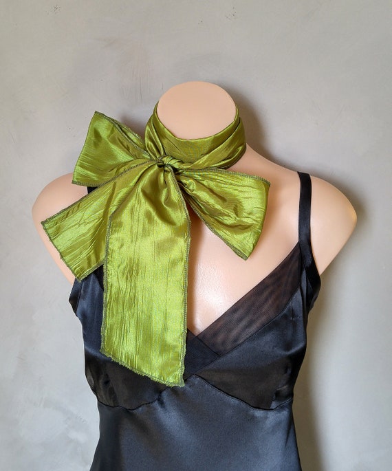 Skinny Scarves, Lime Green Scarf, Daphne Scarf, Choker Scarves, Green Skinny Scarf, Green Taffeta Scarf, Long Green Scarf, Green Slim Scarf