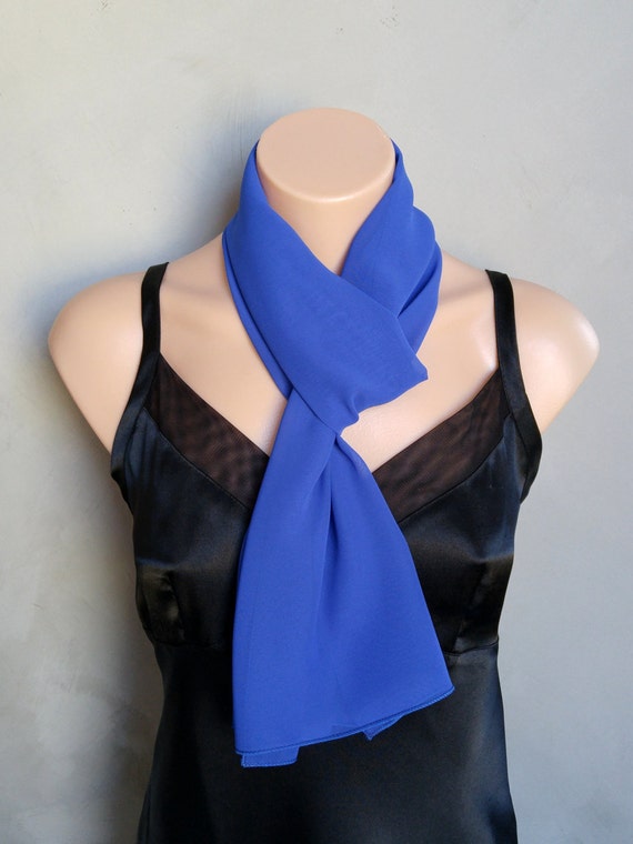 Blue Scarf, Royal Blue Scarf, Sheer Skinny Scarf, Chiffon Blue Scarf, Blue Skinny Scarf, Blue Chiffon Scarf, Sheer Blue Scarf, Skinny Scarf