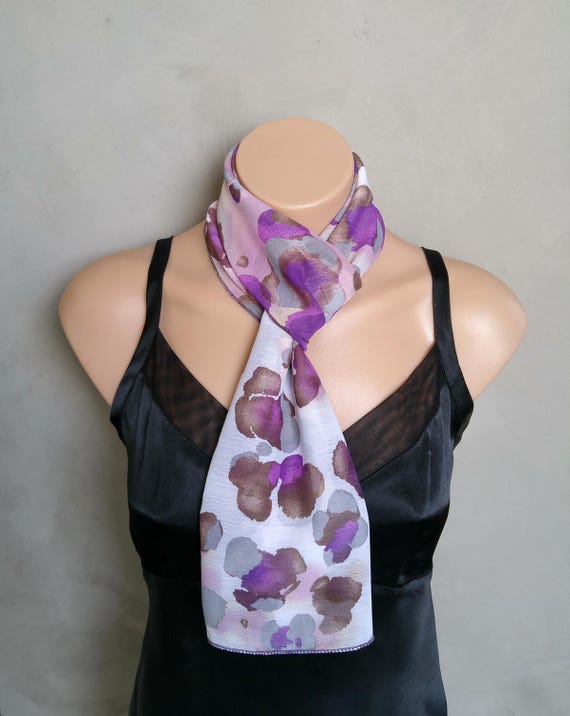 Purple Scarf, Skinny Scarf, Purple Skinny Scarf, Summer Scarves, Violet Scarf, Iris Scarf, Lilac Scarf, Sheer Chiffon Scarf, Abstract Scarf