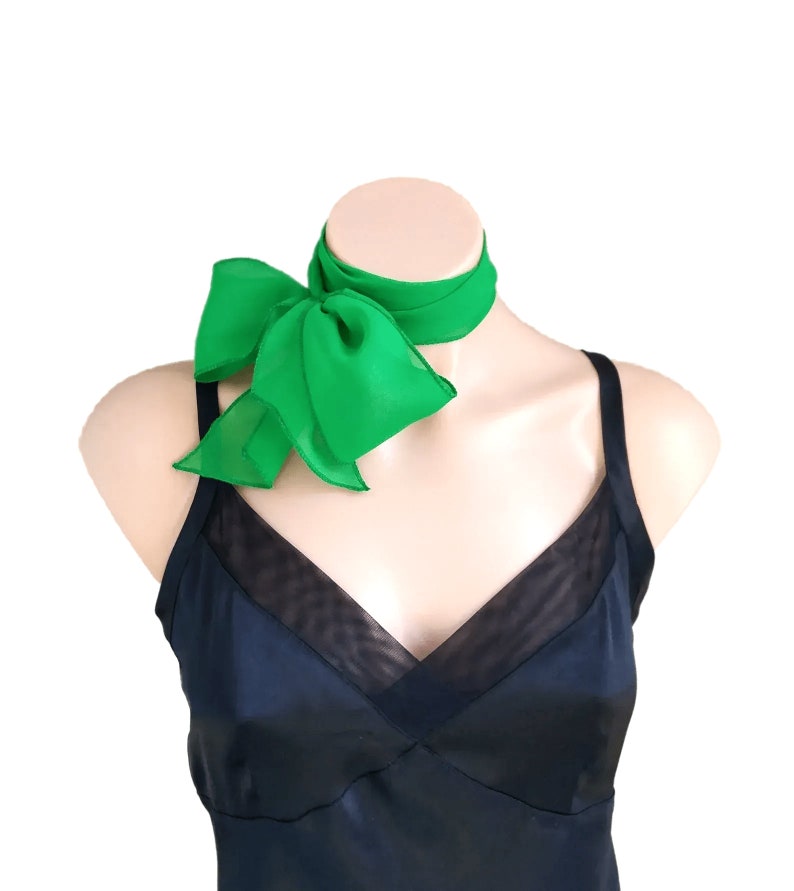 Kelly Green Scarf, Sheer Chiffon Scarf, Hair Tie, Neck Scarf, Handbag Accessory image 2