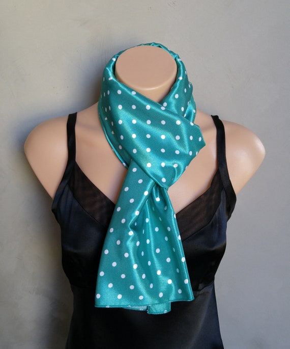 Green Scarf, Green Satin Scarf, Polka Dot Scarf, Green Scarves, Satin Green Scarf, Satin Scarves, Silky Scarf, Silky Green Scarf