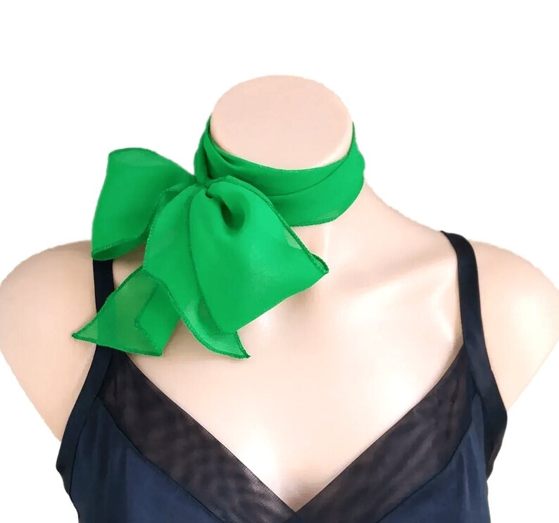 Kelly Green Scarf, Sheer Chiffon Scarf, Hair Tie, Neck Scarf, Handbag Accessory image 1