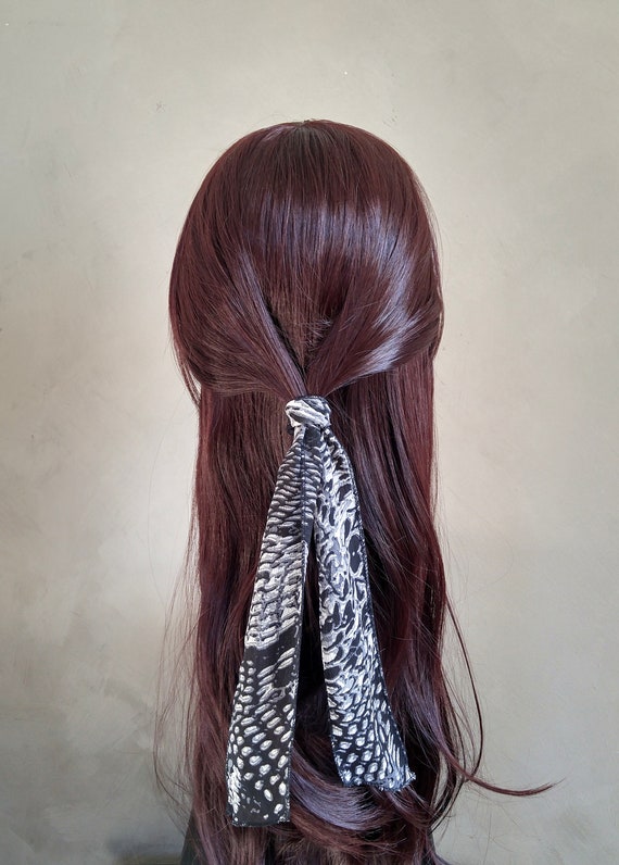 Ponytail Scarf Bun Scarves Scarf Hair Ties Black Pony Etsy