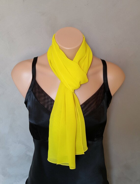 Yellow Scarf, Yellow Skinny Scarf, Yellow Scarves, Sheer Yellow Scarf, Skinny Scarf, Chiffon Yellow Scarf, Lemon Yellow Scarf, Scarf Yellow
