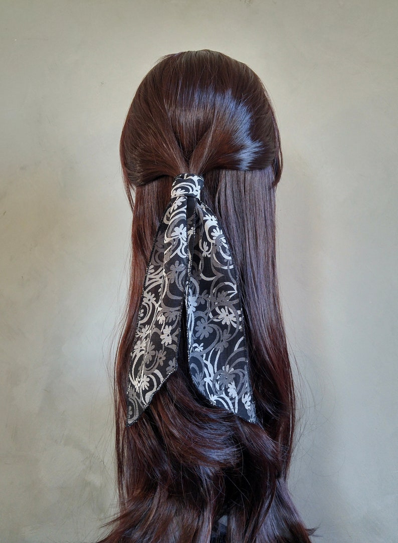 Ponytail Scarves Bun Scarf Scarf Hair Tie Black Pony Scarf Etsy