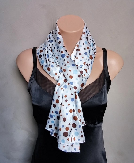 White Scarf, Boho Scarf, Polka Dot Scarf, Bohemian Scarves, Satin Scarf, Large White Scarf, Large Satin Scarf, Free Shipping, Scarf Boho