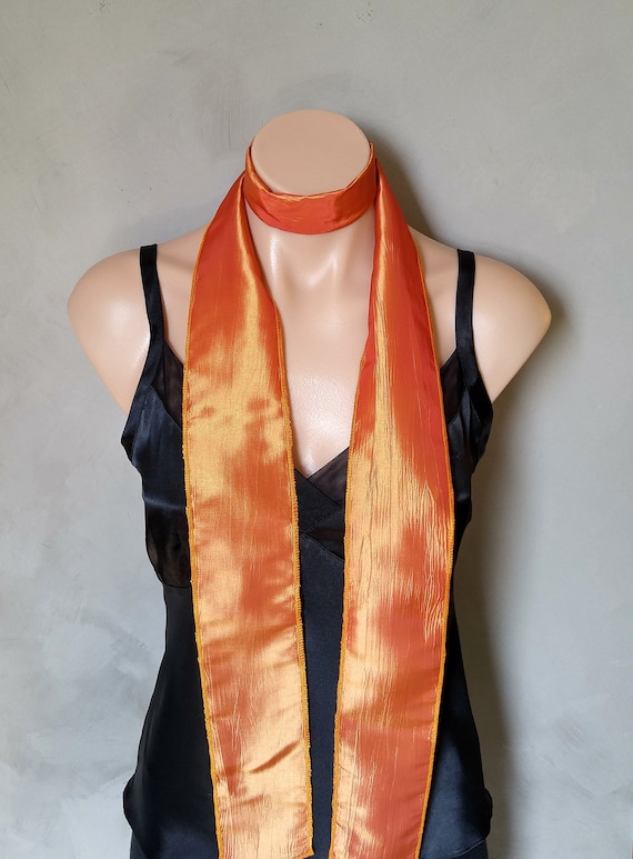 Skinny Scarf, Orange Scarves, Taffeta Scarf, Choker Scarves, Burnt Orange Scarf, Orange Taffeta Scarf, Long Orange Scarf, Orange Slim Scarf