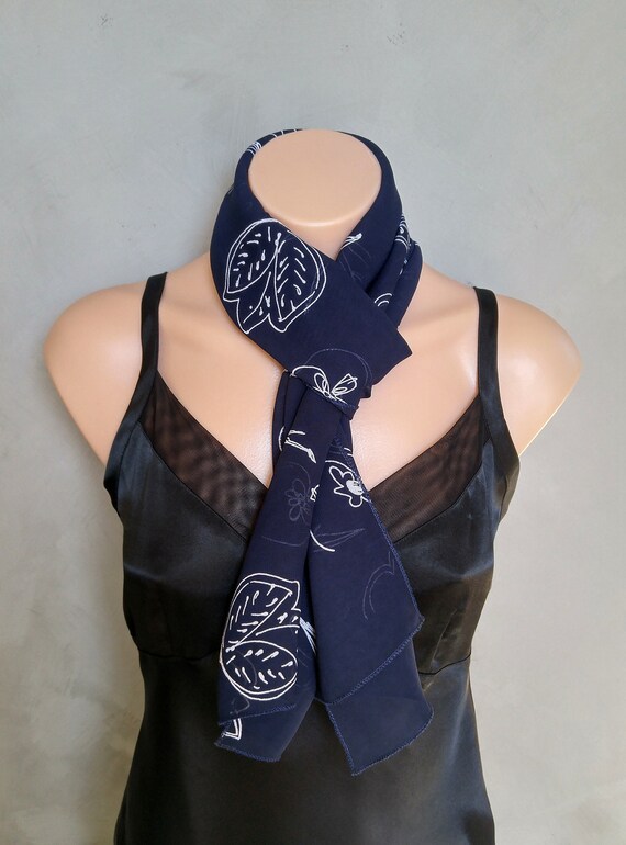 Blue Scarf, Navy Blue Scarf, Blue Floral Scarf, Floral Blue Scarf, Blue Scarves, Blue Chiffon Scarf, Free Shipping, Blue Skinny Scarf, Scarf