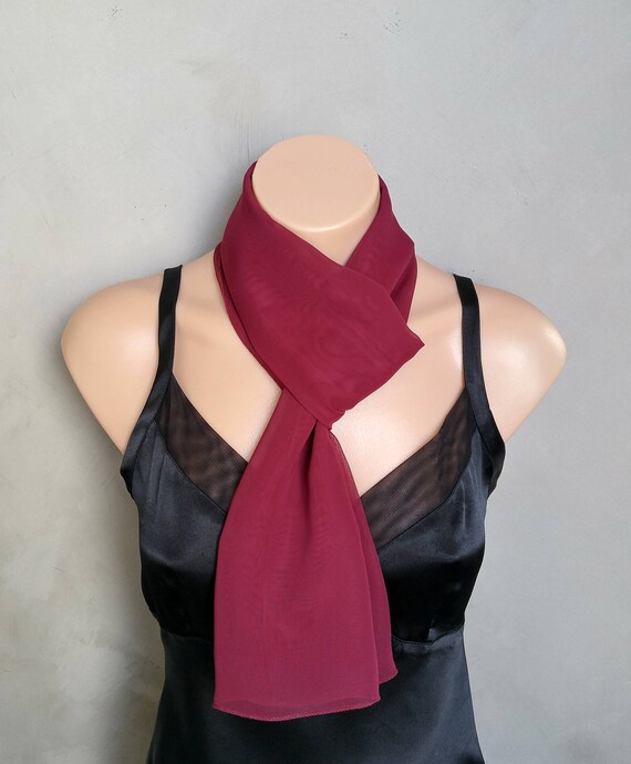 Burgundy Scarf, Maroon Scarf, Wine Scarf, Sheer Chiffon Skinny Scarf, Maroon Scarf, Wine Scarf, Wine Skinny Scarf, Maroon Skinny Scarf