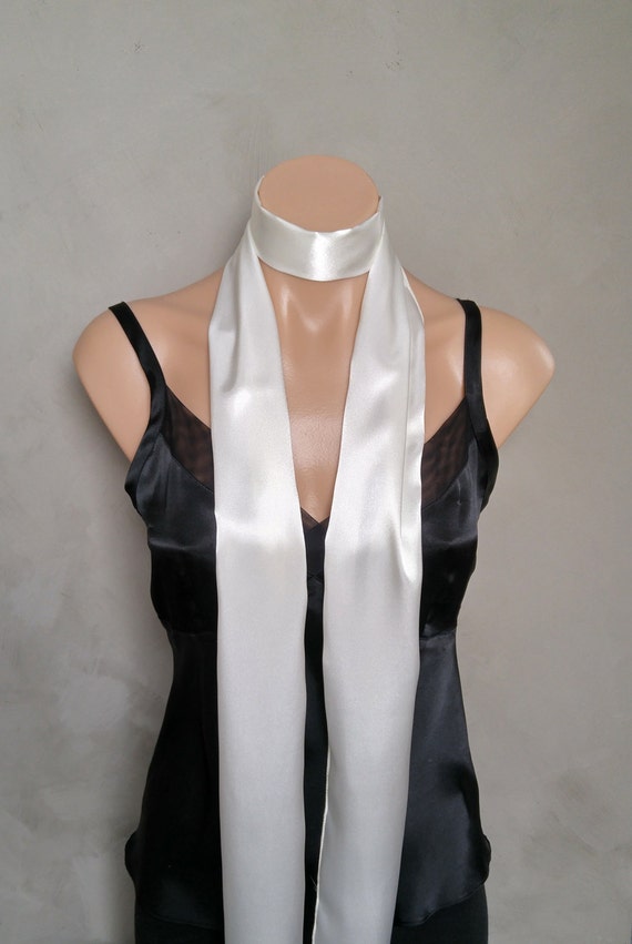 Ivory Scarf, Satin Scarves, Ivory Skinny Scarf, Choker Scarf, Slim Scarves, Ivory Scarves, Skinny Scarf Ivory, Free Shipping, Satin Scarf