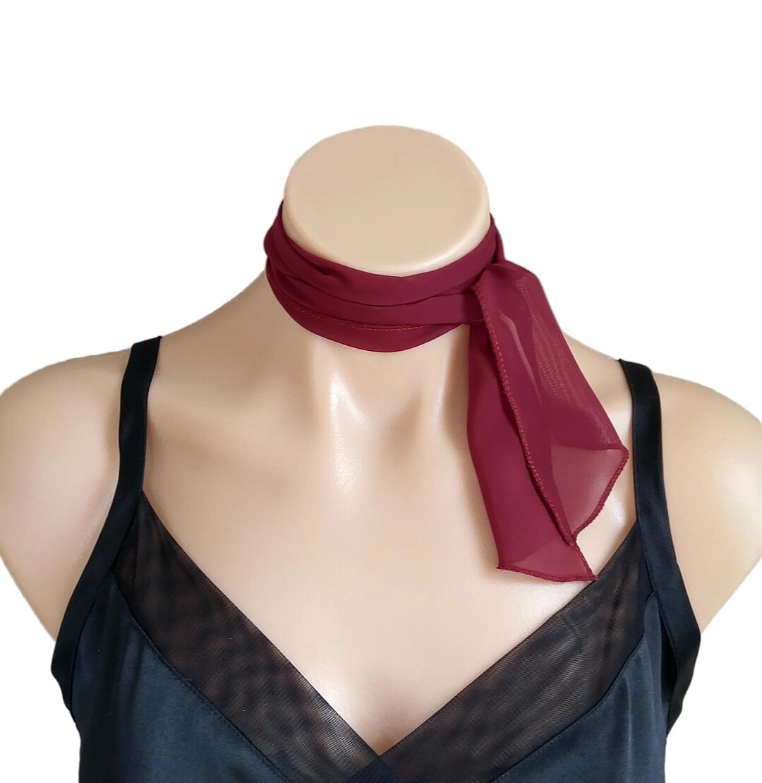 Burgundy Short Scarf – Sheer Chiffon Skinny Neck / Hair Tie, Vintage ...