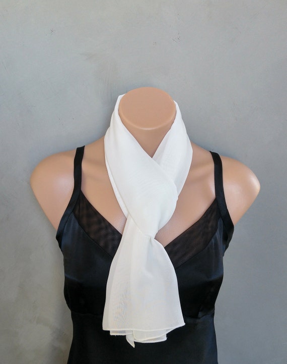 Ivory Scarf, Ivory Skinny Scarf, Sheer Ivory Chiffon Scarf, Sheer Ivory Scarf, Chiffon Ivory Scarf, Skinny Scarf Ivory, Scarf Ivory