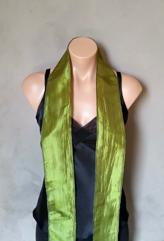 Skinny Scarves, Lime Green Scarf, Daphne Scarf, Choker Scarves, Green Skinny Scarf, Green Taffeta Scarf, Long Green Scarf, Green Slim Scarf