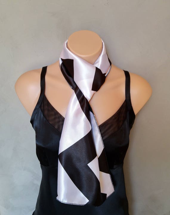 Black Scarf, White Scarf, Chevron Scarf, Black Skinny Scarf, Black Satin Scarf, White Satin Scarf, Scarf Chevron, Skinny Scarf Black
