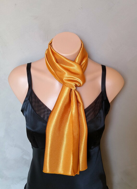 Gold Scarf, Golden Scarf, Satin Scarves, Reversible Scarf, Skinny Scarves, Yellow Scarf, Yellow Scarves, Yellow Skinny Scarf, Free Shipping