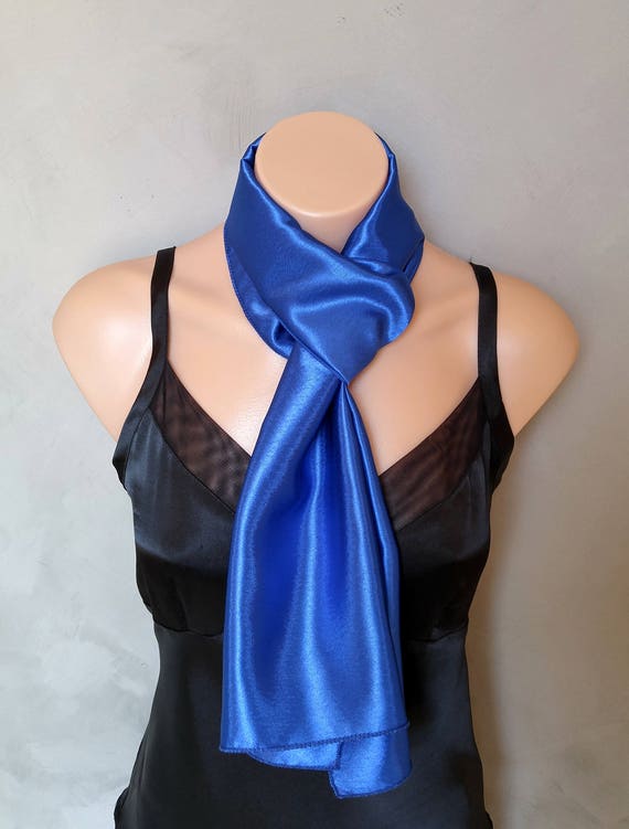 Blue Scarf, Blue Scarves, Blue Satin Scarf, Royal Blue Scarf, Reversible Scarf, Blue Skinny Scarf, Scarf Royal Blue, Satin Blue Scarf