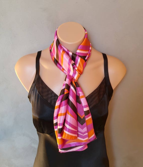 Pink Scarf, Orange Satin Scarf, Black Scarf, Pink Skinny Scarf, Satin Orange scarf, Satin Scarf Pink, Scarf Black, Abstract Satin Scarf