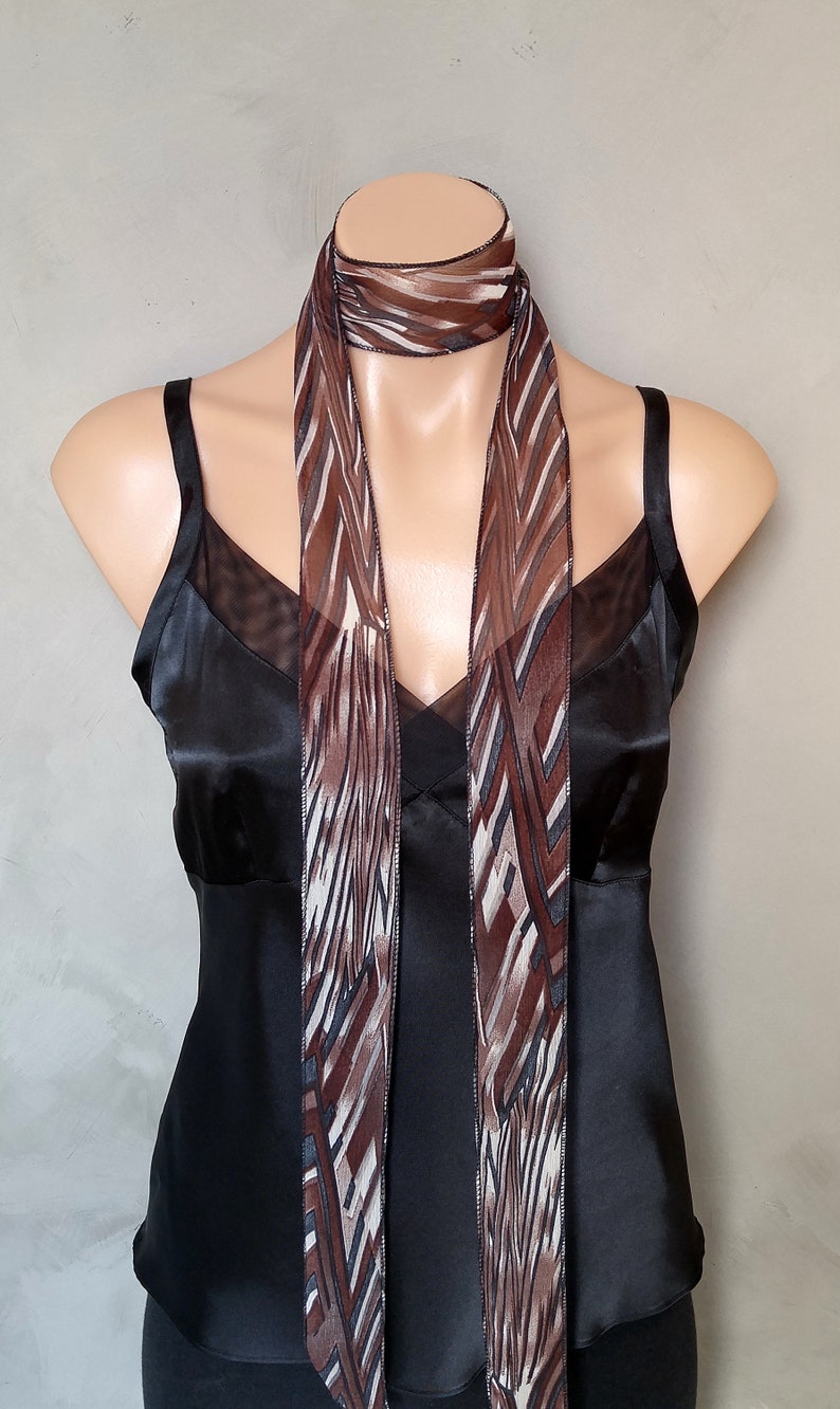 Brown Thin Scarf Long Skinny Scarf Abstract Skinny Scarf | Etsy