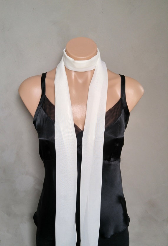 Ivory Scarf, Ivory Sheer Chiffon Skinny Scarf, Off White Scarf, Chiffon Ivory Scarf, Ivory Skinny Scarf, Ivory Chiffon Scarf, Ivory Sheer