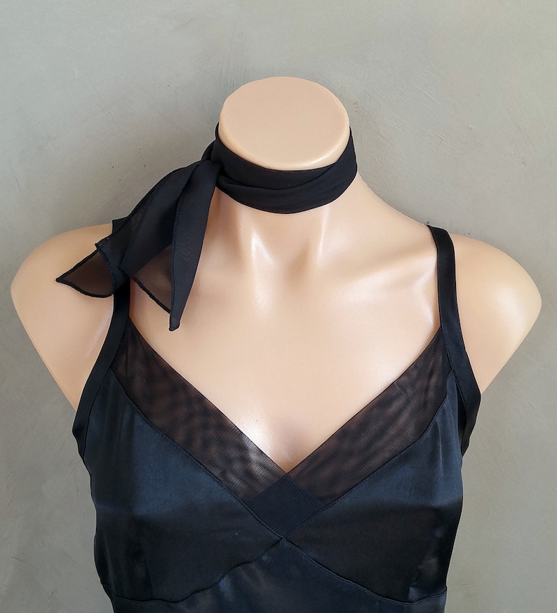 Small Short Black Scarf Sheer Chiffon Scarf Skinny Scarf Etsy