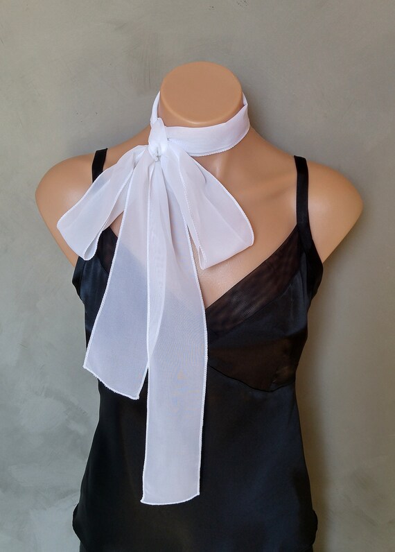 White Skinny Scarf, White Chokers, Skinny Scarves, Skinny Mini Scarf, White Necktie, Neckerchief, White Neckerchief, Free Shipping, Ascot
