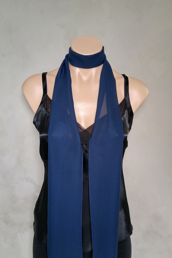 Skinny Scarf, Blue Scarf, Navy Blue Scarf, Long Thin Scarf, Dark Blue Scarf, Blue Scarves, Choker Scarf, Blue Chiffon Scarf, Scarf Necklaces