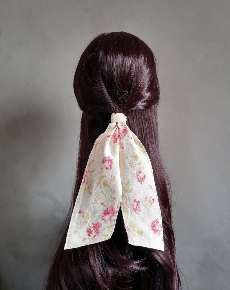 Hair Tie Flower Hair Tie Closeout Sale Ponytail Scarf Cotton Pony Scarf Under 10 On Sale Clearance Purse Scarf Floral Bun Scarf