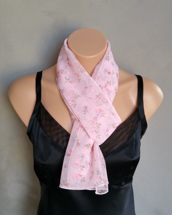 Floral Scarf, Floral Chiffon Scarf, Pink Scarf, Pink Skinny Scarf, Floral Skinny Scarf, Skinny Pink Scarf, Sheer Scarves, Pink Floral Scarf