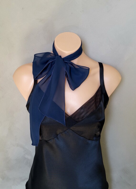 Blue Hair Scarf, Hat Scarf, Mini Scarf, Ponytail Scarf, Skinny Scarf, Blue Skinny Scarf, Navy Blue Scarf, Sheer Hair Scarf, Choker Scarf