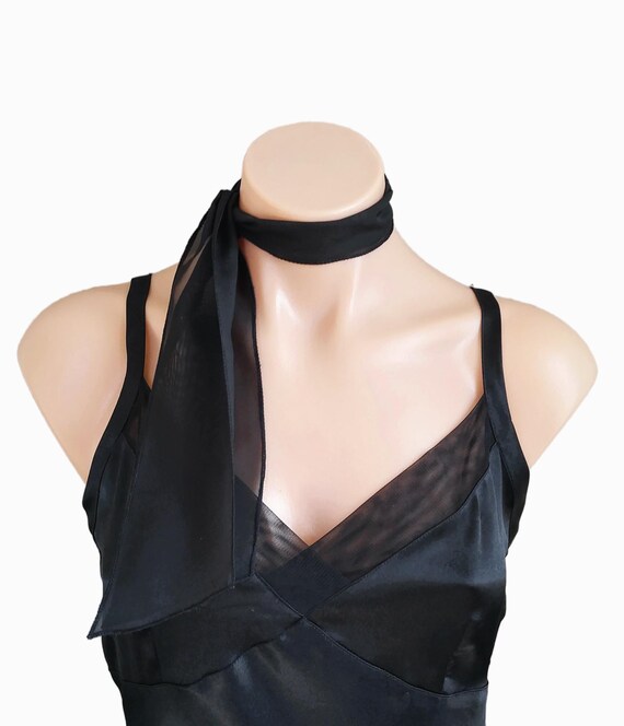 Black Chiffon Skinny Scarf: 50's Style Hair Tie Neck Scarf