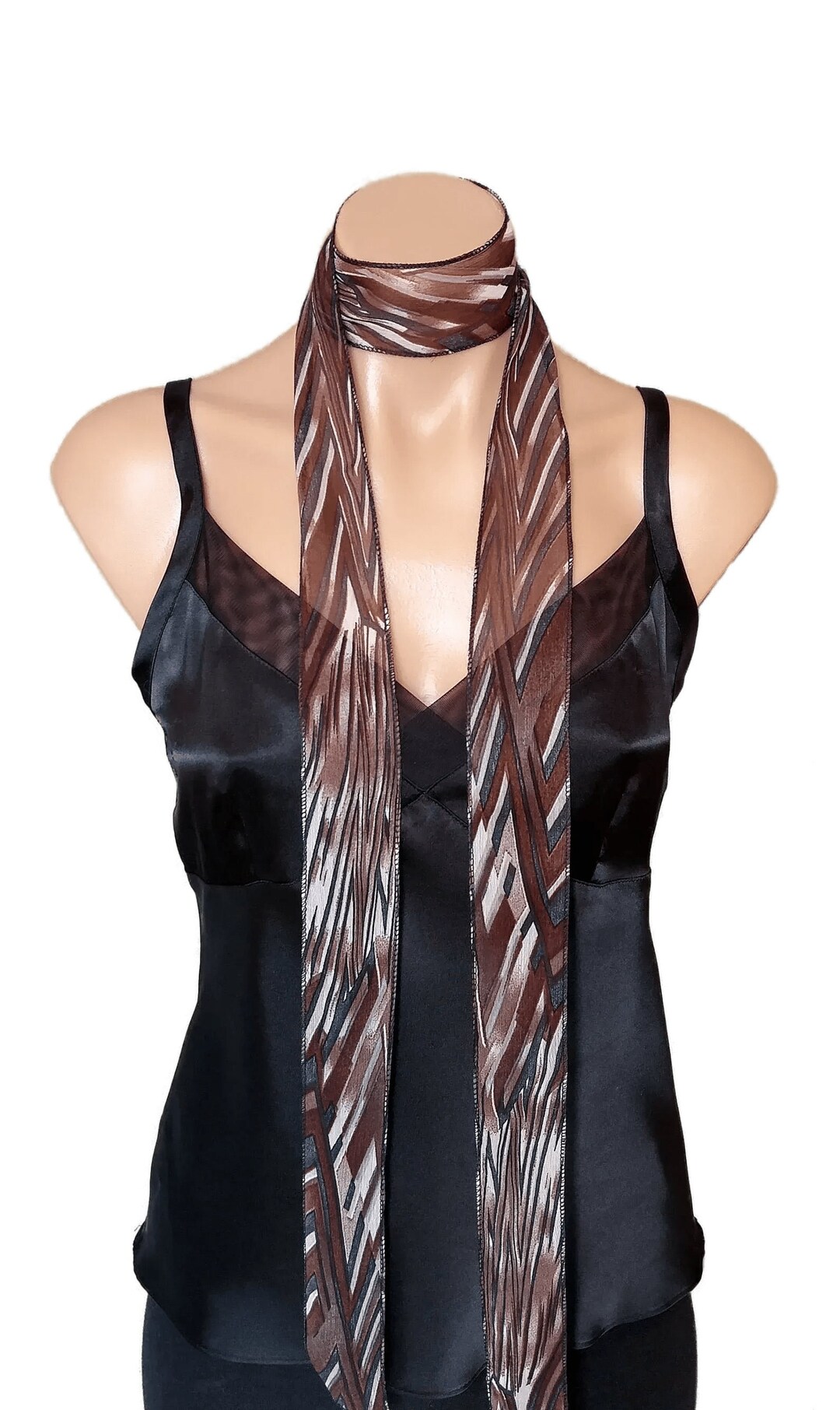 Brown Thin Scarf Long Skinny Scarf Abstract Skinny Scarf Etsy