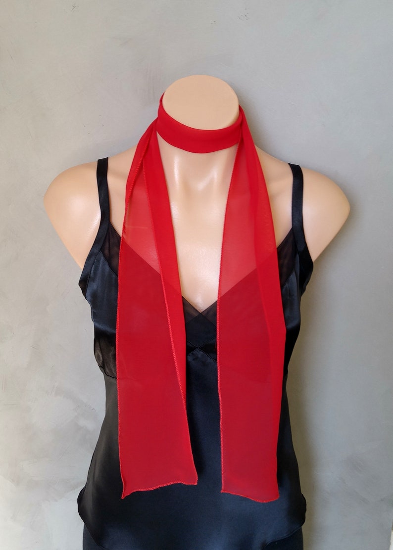 Red Skinny Scarf Thin Neck Scarf Sheer Red Scarf Chiffon | Etsy