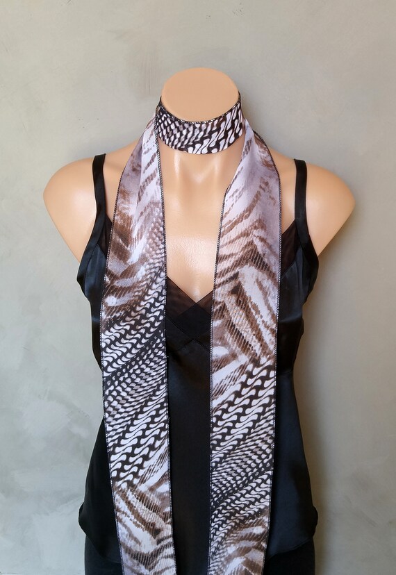 Black Choker, Zebra Print Choker, Black Wrap Choker, Skinny Scarves, Wrap Chokers, Animal Print Scarf, Free Shipping, Choker Necklaces