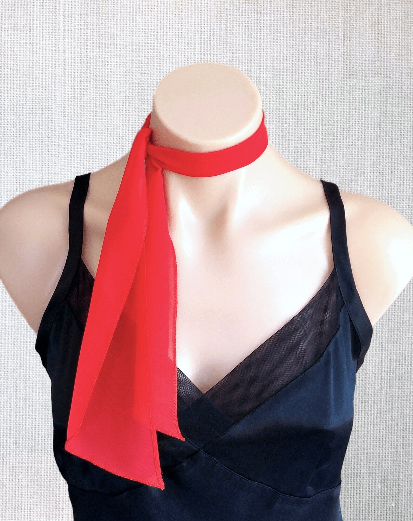 Beautiful Reversible Red Floral & Black Dot Silk Square Head Scarf