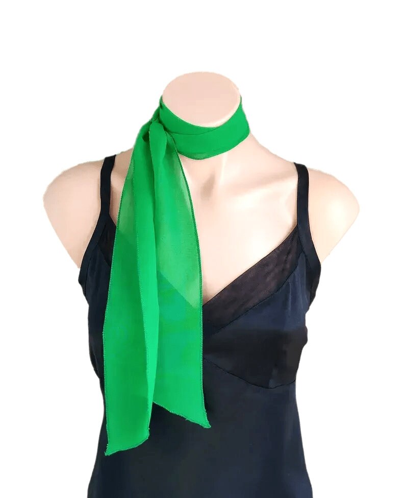 Kelly Green Scarf, Sheer Chiffon Scarf, Hair Tie, Neck Scarf, Handbag Accessory image 3