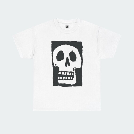 Skull Graphic Cotton Tee, Minimal Black and White (Unisex S-XL)